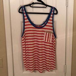 Red, white, and blue tank top.
